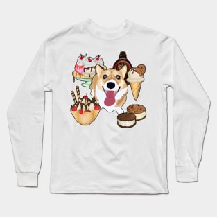 Ice Cream Party Corgi Long Sleeve T-Shirt